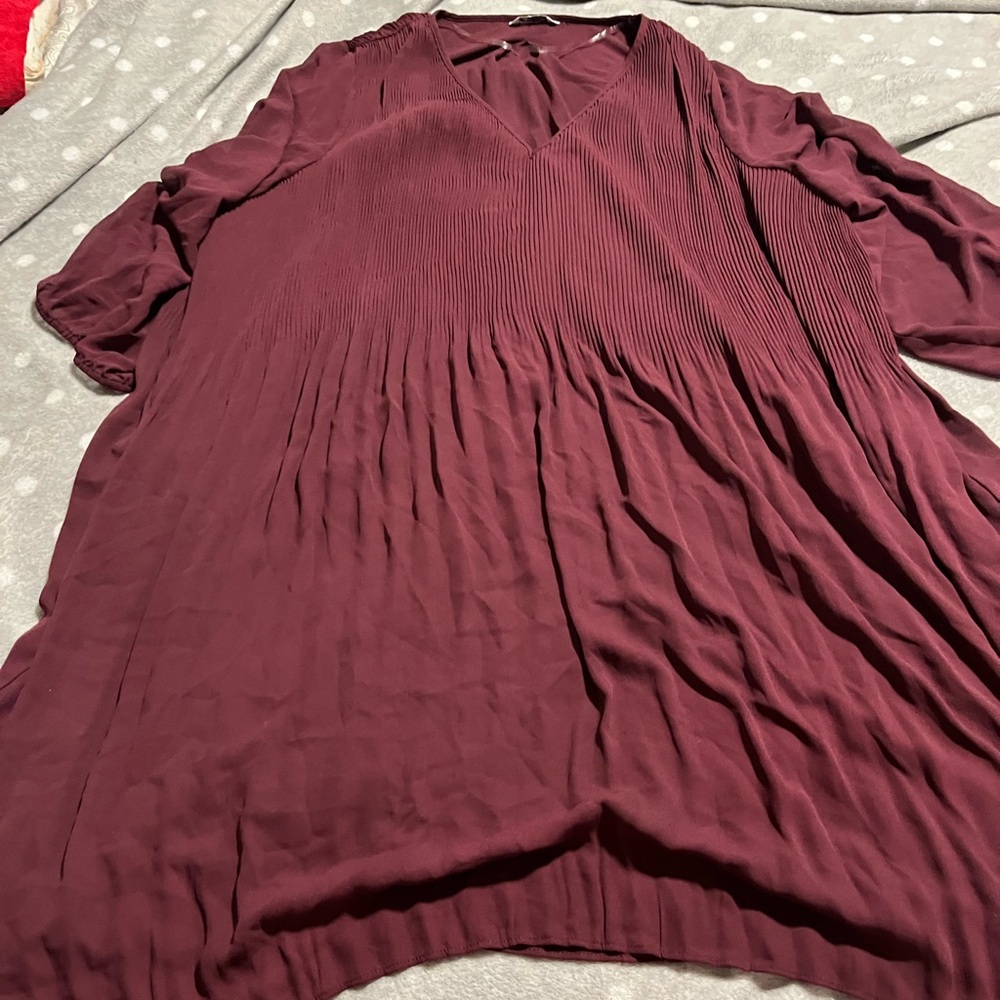 Maroon pleated front dress